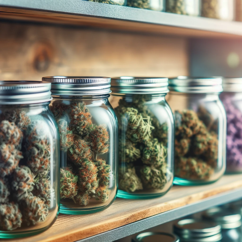 Cannabis in airtight storage jars